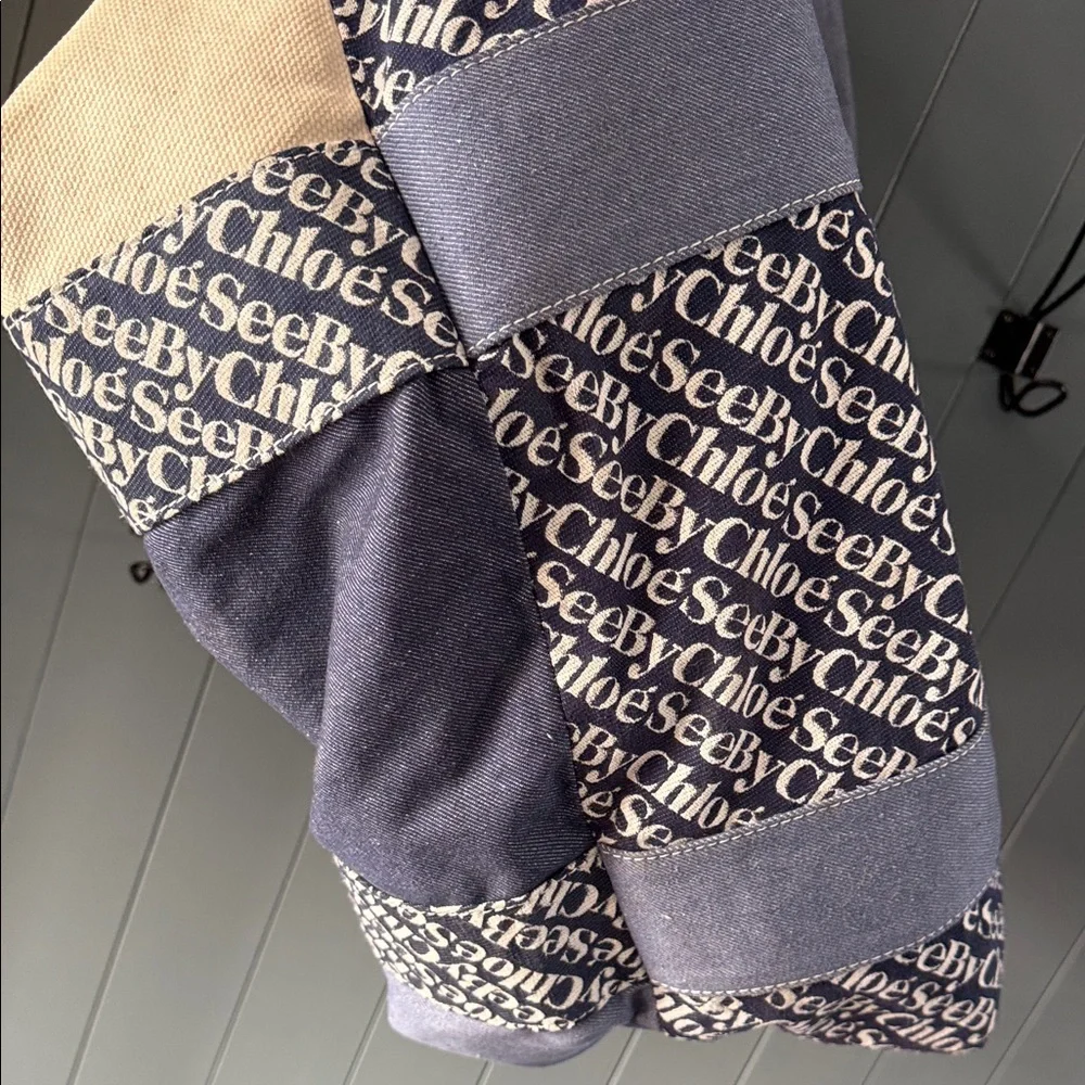 See By Chloe Navy and Cream Logo Tote - Picture 5 of 6